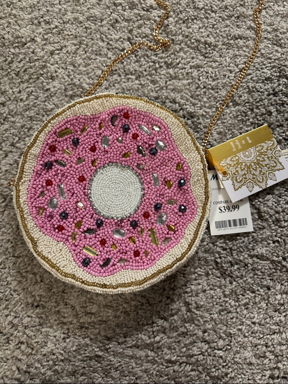 Beaded Pink Donut Crossbody Bag - Women Accessories